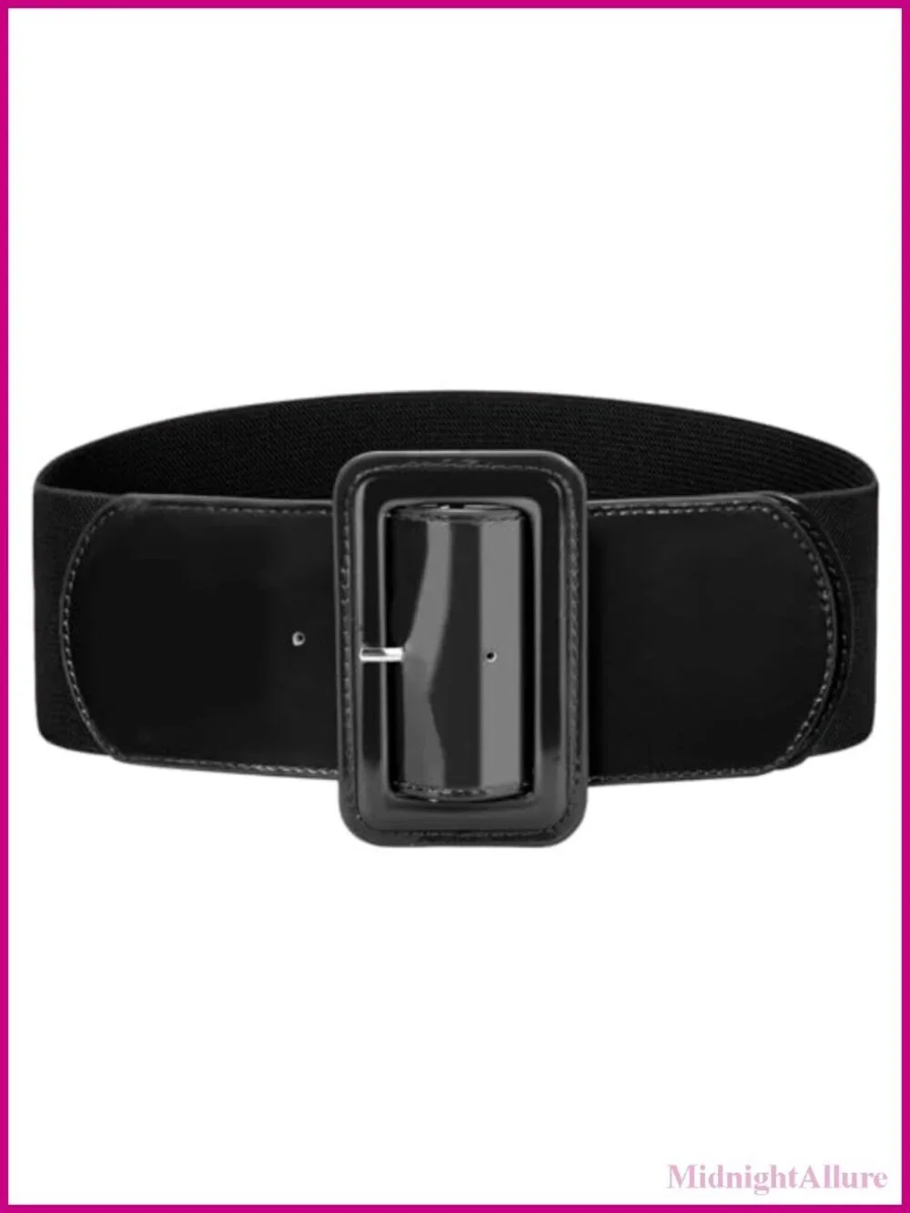 Faux Leather Elastic Wide Waist Belt with Rectangular Buckle